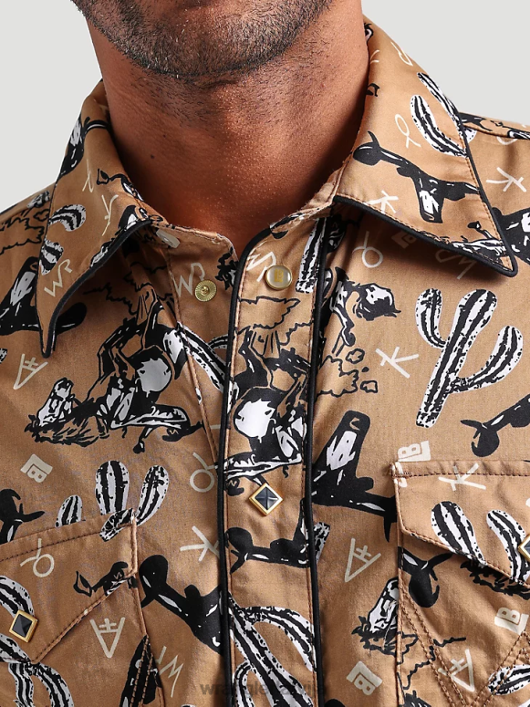 azul zils 20 reižu konkurētspējīgs moderna komforta krekls ar garām piedurknēm rietumu apdruku vīriešiem apģērbs Wrangler BFNTB481